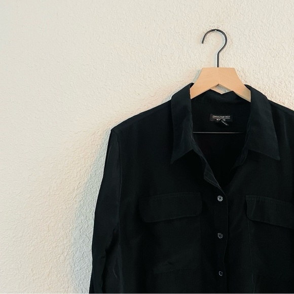 Central Park West Tops - Black Silky Button Up Blouse